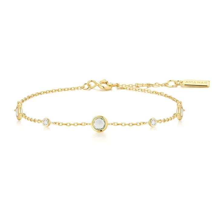 Gold Mint Green Station 925 Silver Bracelet B073-06G.