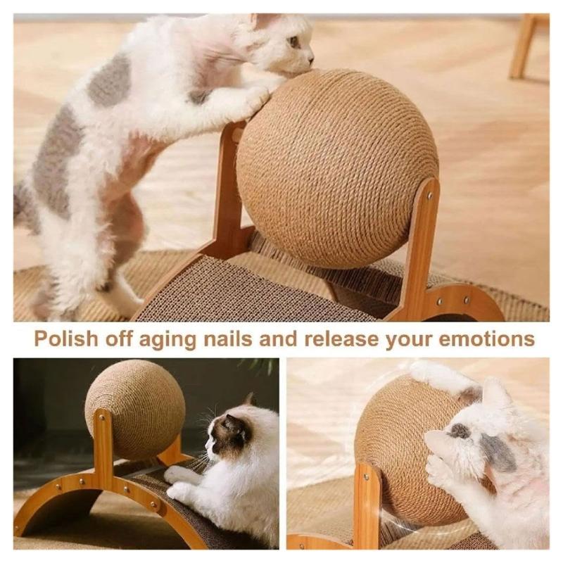 Durable Sisal Cats Scratching Post With Rotating Wheel Design And Natural Wood Structure For Furniture Protections