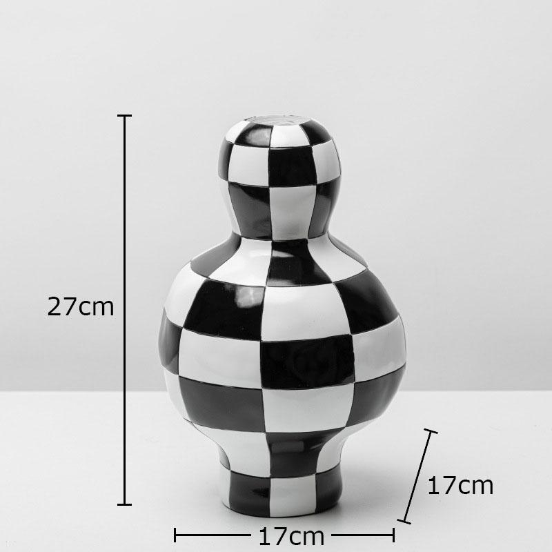Black and White Check Texture Vase Desk Decoration Flower Arrangement Modern Crafts Irregular Shaped Vases Room Aesthetic Decor