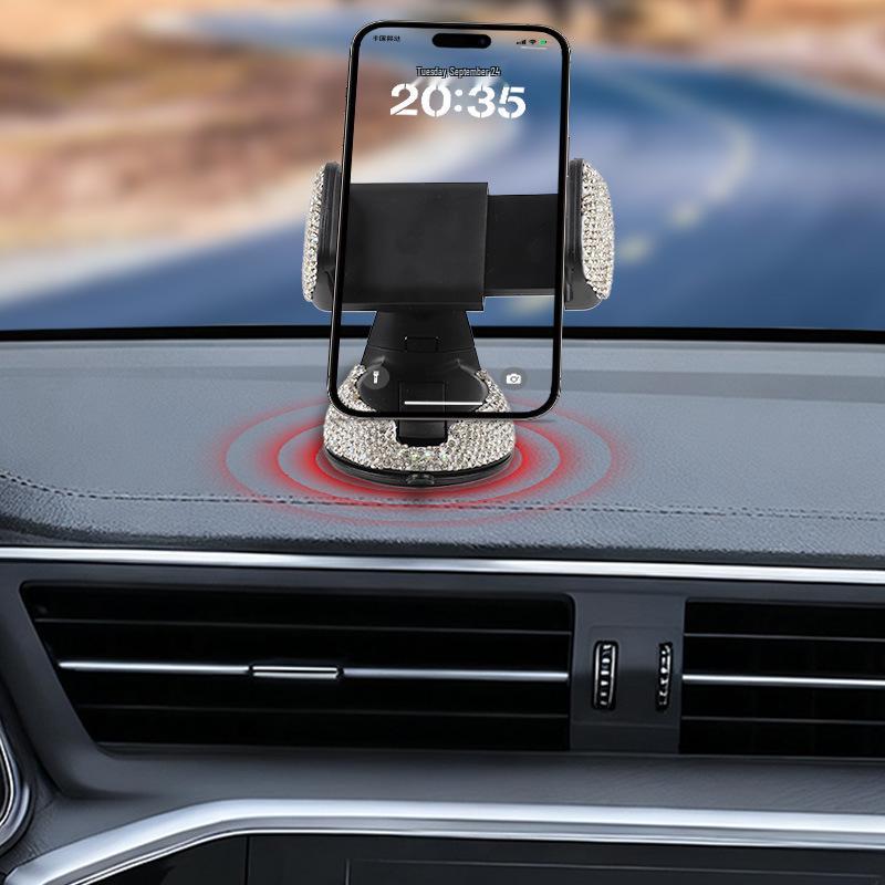 

Rhinestone Car Phone Holder - Multifunctional Air Vent & Dashboard Mount with Suction Cup and Rotating Design