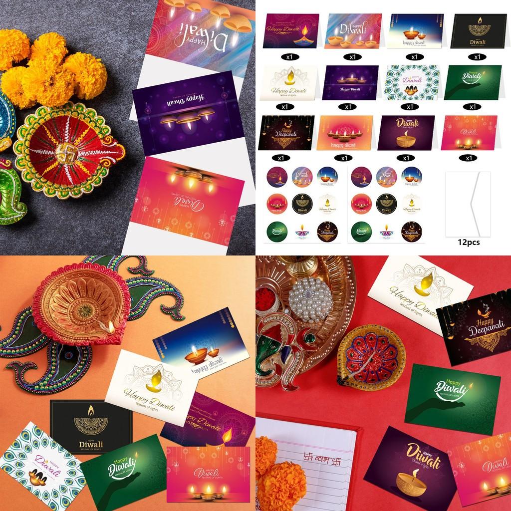 Diwali Festival Greeting Card Set With Envelopes And Stickers For Home Decor