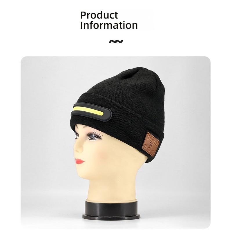 Wireless Bluetooth 5.4 Music Beanie Hat with LED Headlight, IPX5 Waterproof Stereo Headphones for Outdoor Sports