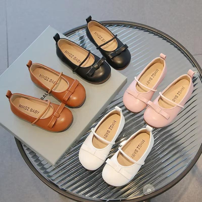 Girls Leather Shoes Spring Summer New Bow-tie Little Girl Shoes Fashion Slip On Girl Princess Dancing Shoes Size 21-30 I04041