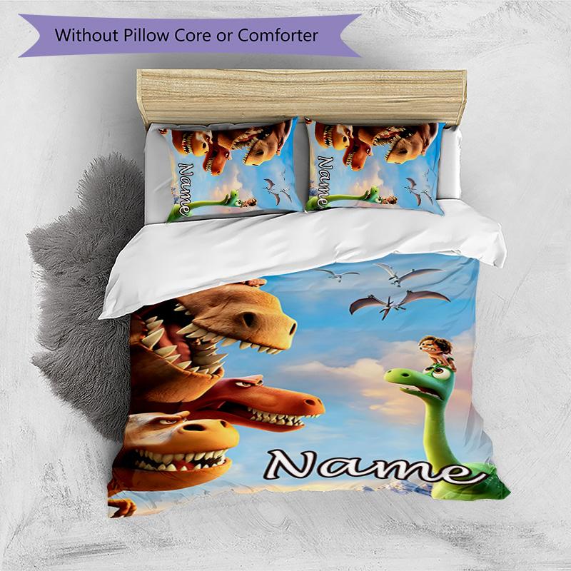 3pcs The Good Dinosaur1 Cover Set - Personalized Name, HD Printed Bedding with 1 Cover and 2 Pillowcases - Perfect for Home Decor, Easy Care