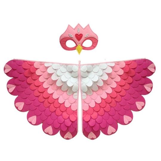 Ensemble Cape Ailes d'Oiseau Animal pour Enfants Costume Filles Ailes en Feutre Paon Perroquet Costumes d'Halloween Cosplay Aile de Papillon 98X50CM pink