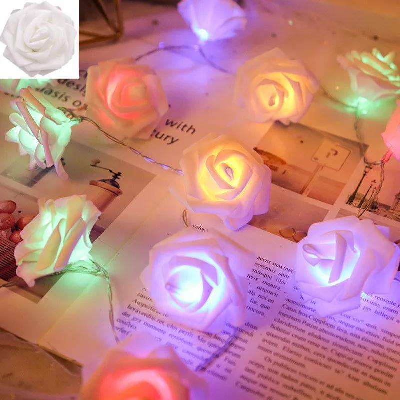 6M 40LED Rose Flower String Lights Battery Operated Foam Rose Fairy Garland Light for Home Bedroom Wedding Valentine's Day