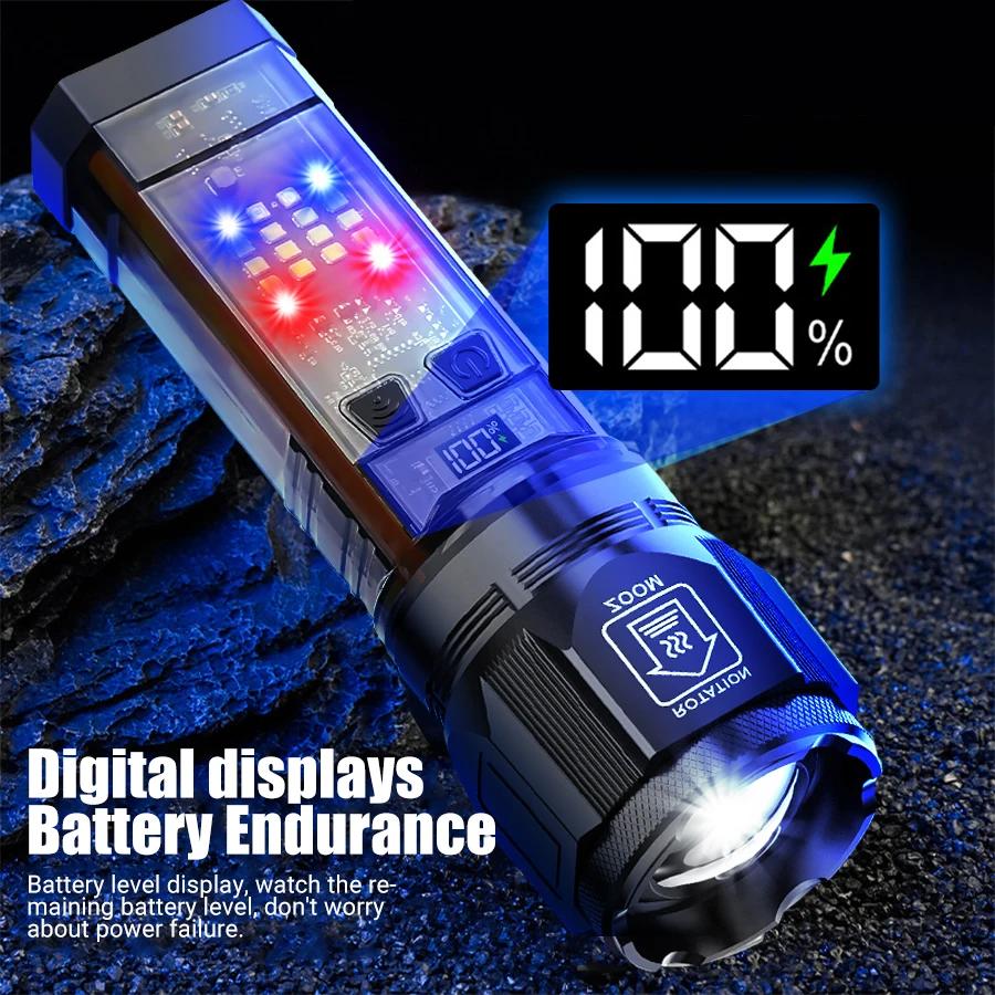 LED Flashlight Portable Flashlight Rechargeable Work Light Camping Bag Light Dual Light Source Lighting Lantern Outdoor Torch