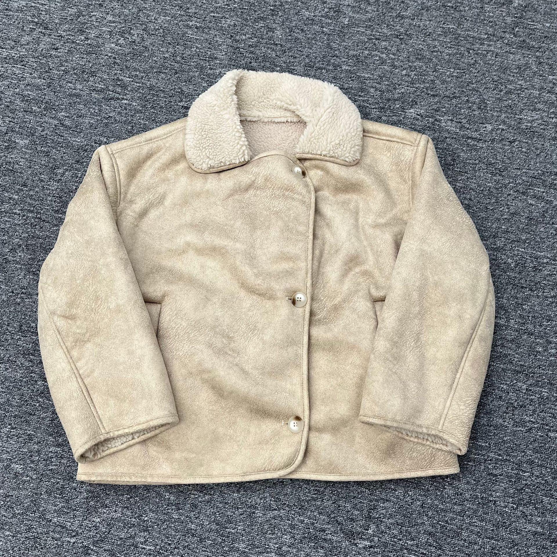 

2024 Women s Suede Lapel Coat: Autumn/Winter, Loose Fit, Warm, Plus Velvet S