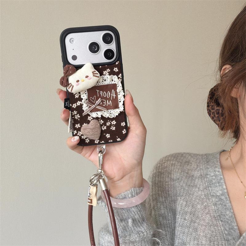 Floral 3D Heart Cat Head iPhone 17/16 Pro Max/15/14 Autumn/Winter Case