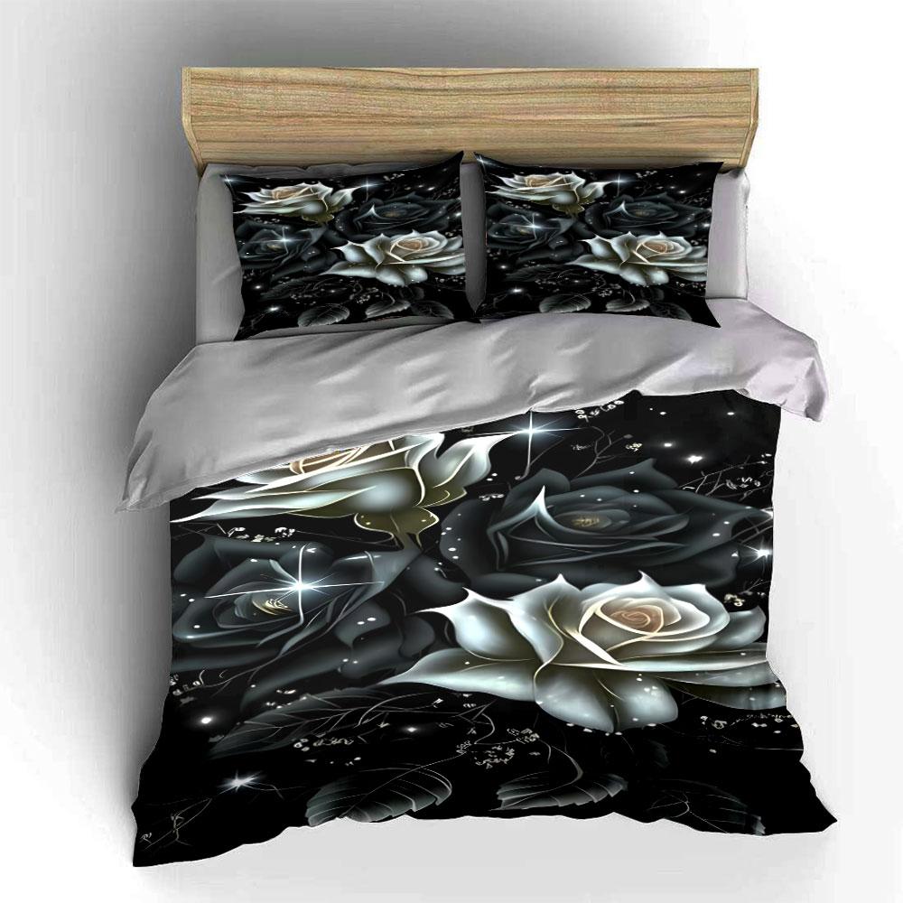 White and black roses. Bedding sets Duvet cover sets Duvet covers Pillowcases(1*Duvet Cover 2*Pillowcases without duvet insert)