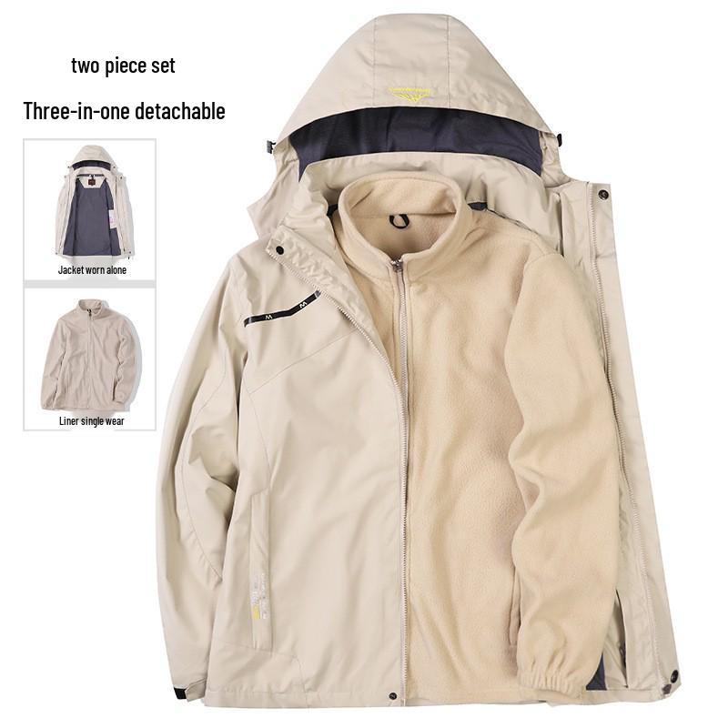 

Camel HJCAME Windproof Winter Jacket: Men s & Women s 3-in-1 Detachable Outdoor Fleece-Lined Mountain Climbing Suit. Men s White
