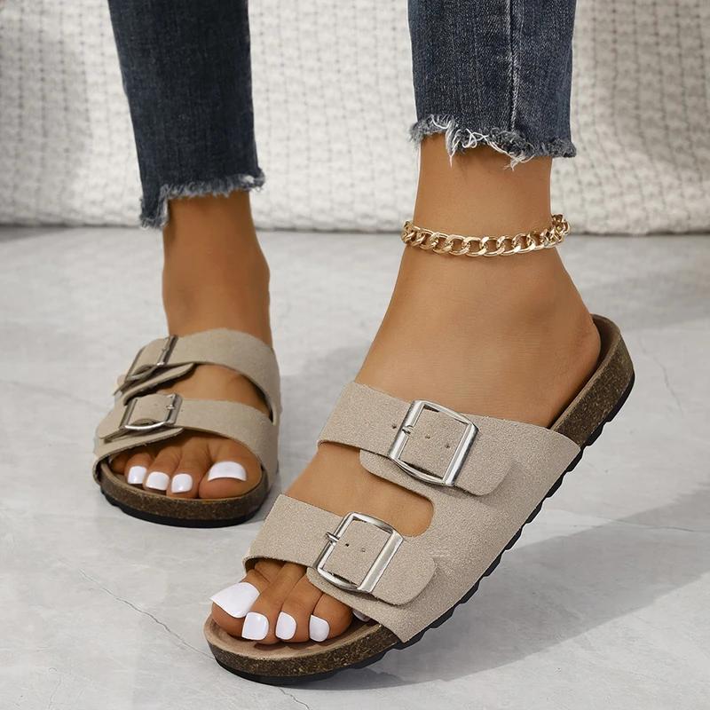 

Плоские тапочки женские тапочки роскошные домашние тапочки с нескользящей пробковой подошвой женские пляжные шлепанцы для дома сандалии 2024 40 темные хаки