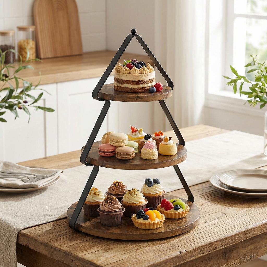 3 Tier Large Tiered Serving Tray Large Capacity Wood Cupcakes Tower Dessert Display Shelves for Wedding/Farmhouse/Kitchen Decor