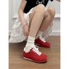 Cowhide version~ leather flat bottom round head retro red Forrest Gump shoes women's lace-up versatile German training shoes board shoes casual shoes