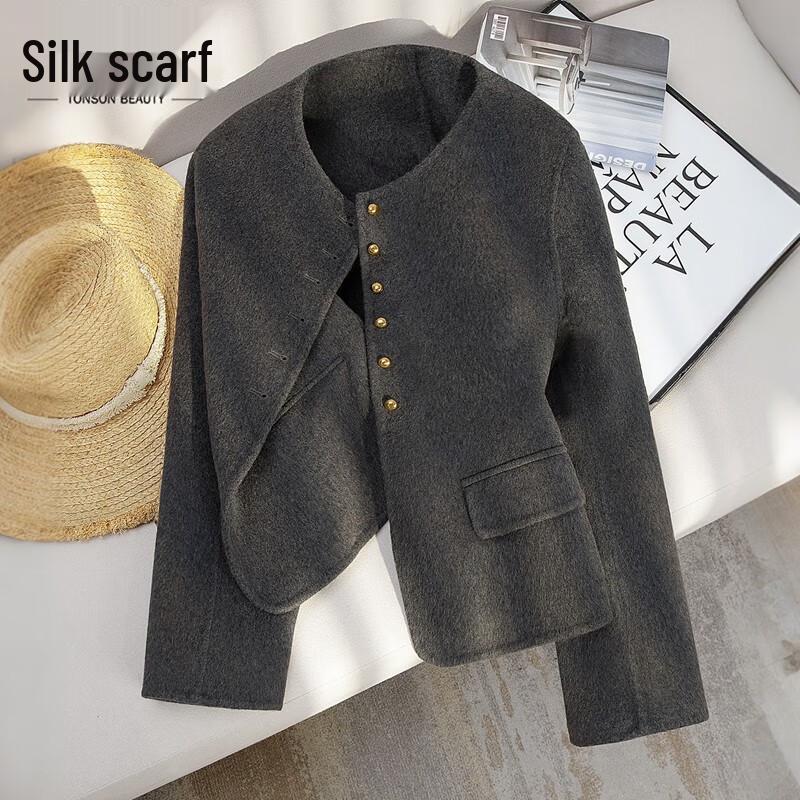 

Женское двустороннее пальто из смесовой шерсти с круглым вырезом L