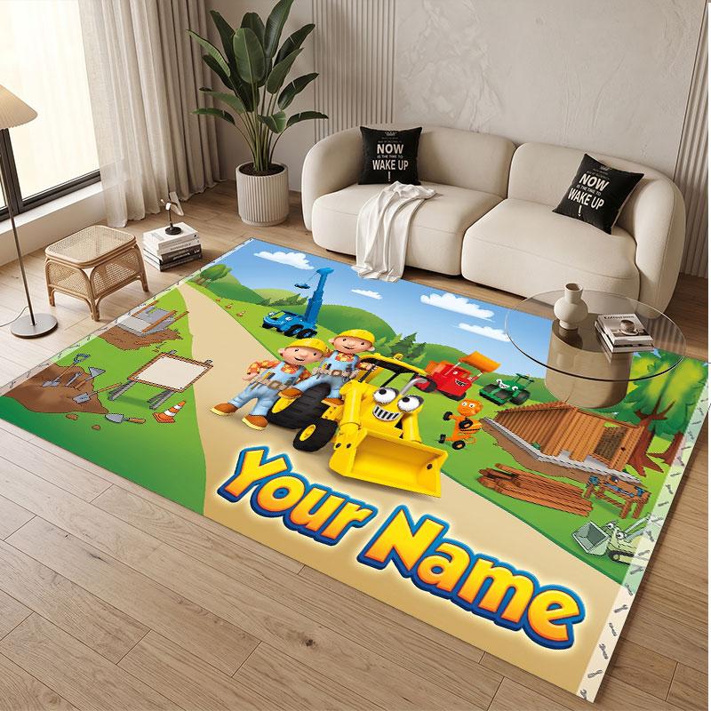 Custom Name Text Crystal Velvet Rug,Bob the Builder Soft Plush Decorative Non Slip Floor Carpet