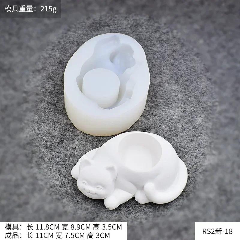 Cartoon Cat Succulent Flowerpot Mold Home Cat Plaster Ornament Storage Tray Mold Creative Bonsai Decor Mold Baking Candy Mold