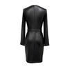 Rochie cu mâneci lungi, cu decolteu în V, din piele PU, cu croială slim fit și fustă care urmărește linia șoldurilor