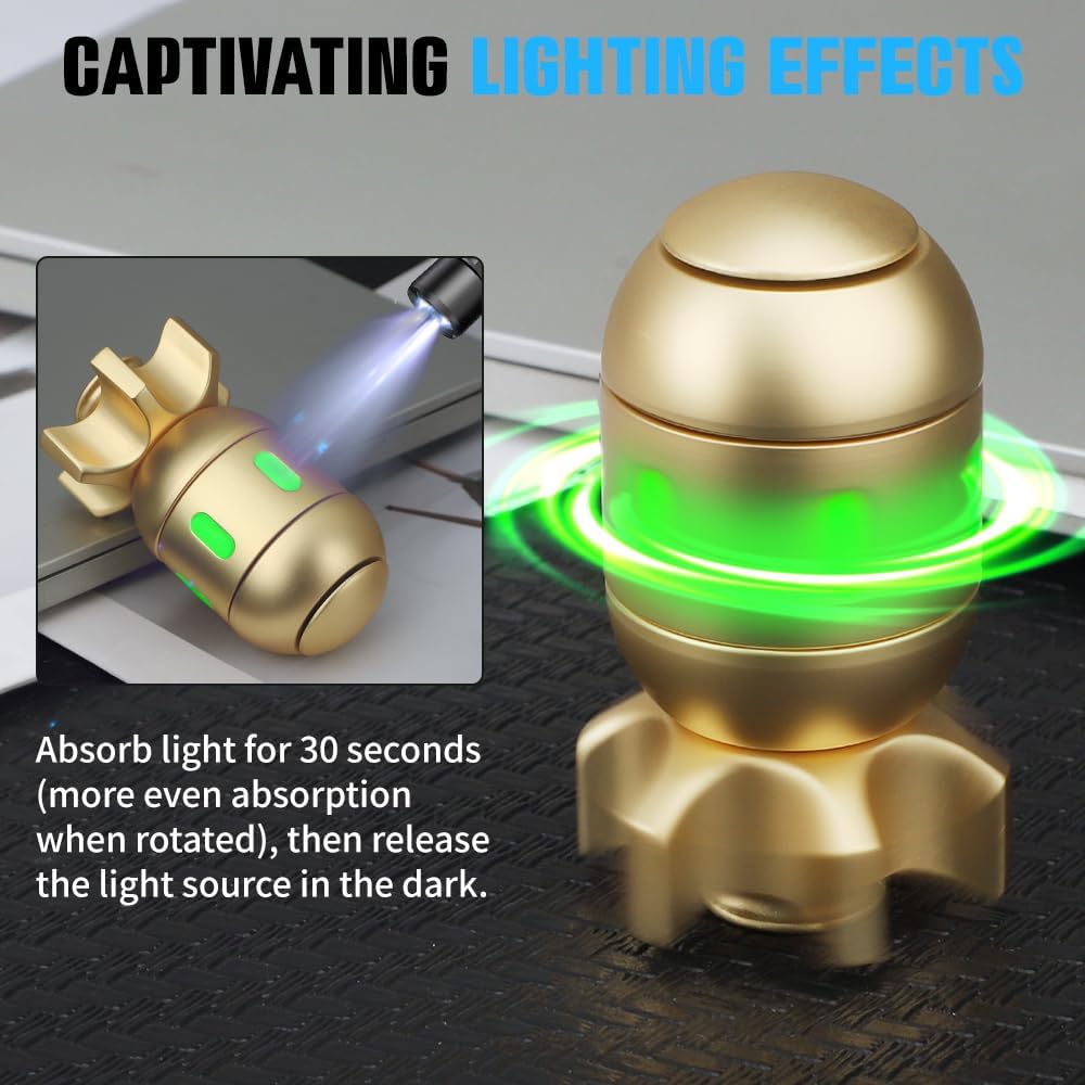 Dilabnda Atomic Bomb Metal Fidget Spinner Toy for, Cool 2 in 1 Luminous Hand Finger Spinner Cube Toy, Sensory Finger Spinner Gyro Toy Gifts