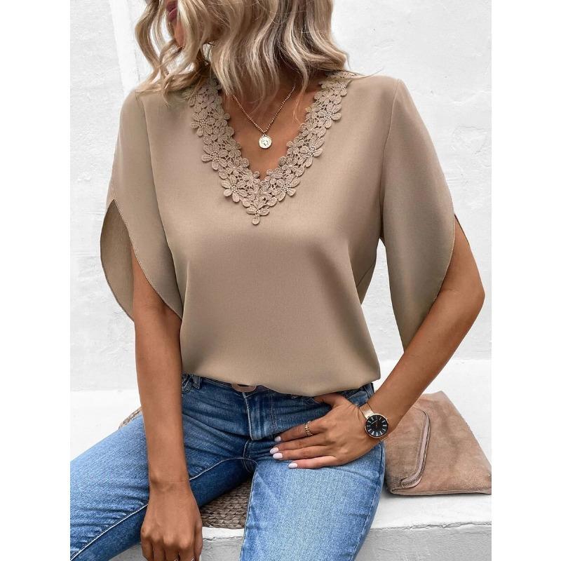 Women's Fashion Casual Summer Spring Solid Color Print 1/2 Sleeves V-Neck Blouses & Shirts