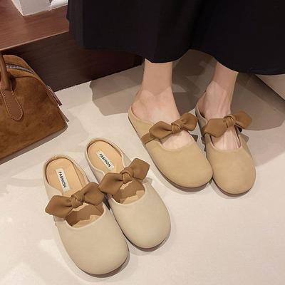 Baotou Slipper Damen Weichsohle Outdoor 2025 Frühling und Sommer Neu Flachboden Sanfte Schleife Einschlupf Halbsupport Einzelne Schuhe