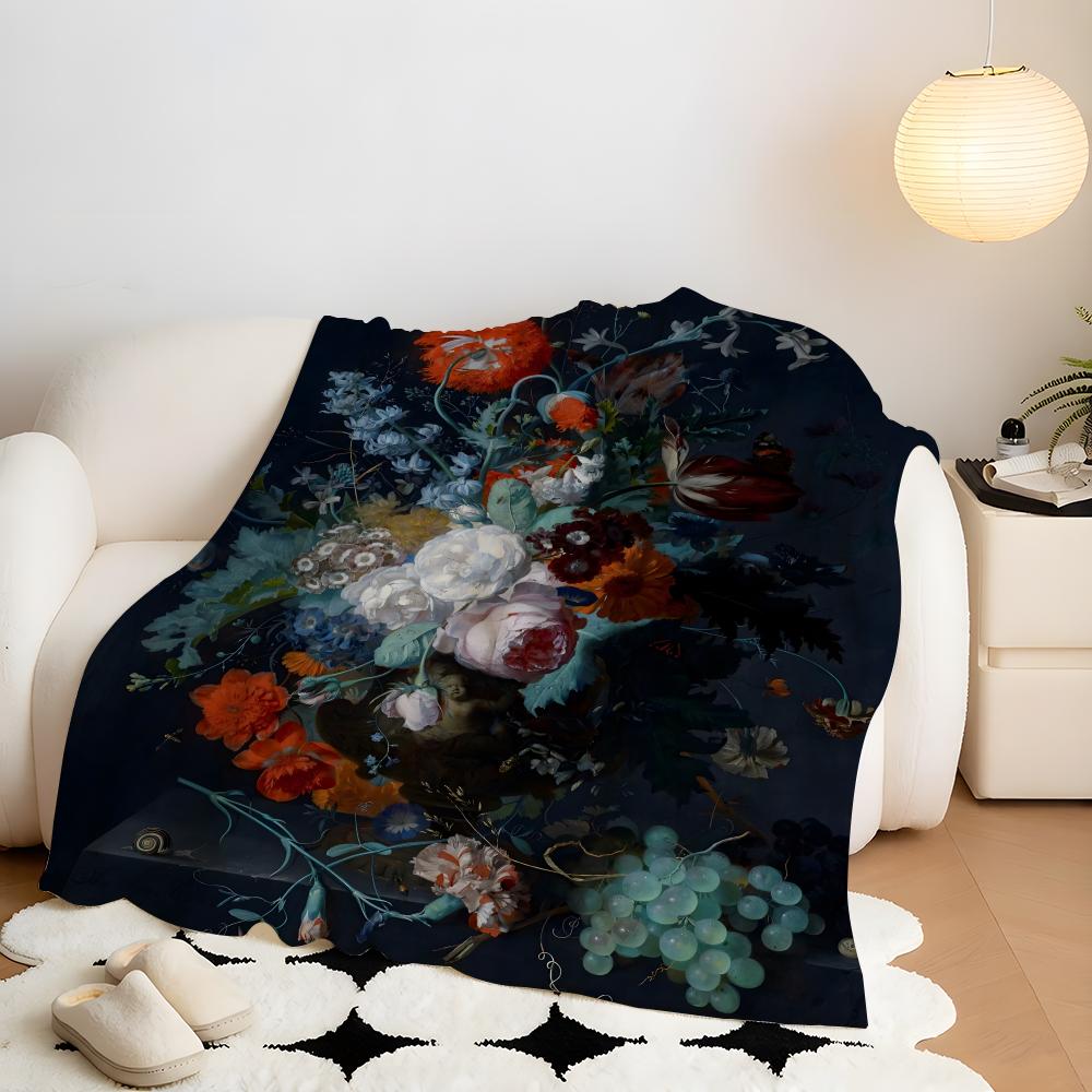 Artist J-Jan v-van H-Huysum Throw Flannel Throw Blanket, Lightweight Cozy, Durable Washable cute Cool