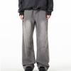 Stonewashed Grey Wide Leg Jeans Teens Men Slim Fit Stretch Denim Pants Casual Streetwear