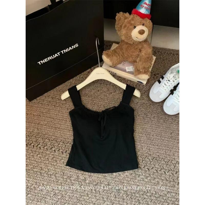 Pure wind design sense lace-up sleeveless vest female summer with chest pad outside wear with short sweet and spicy beauty back top