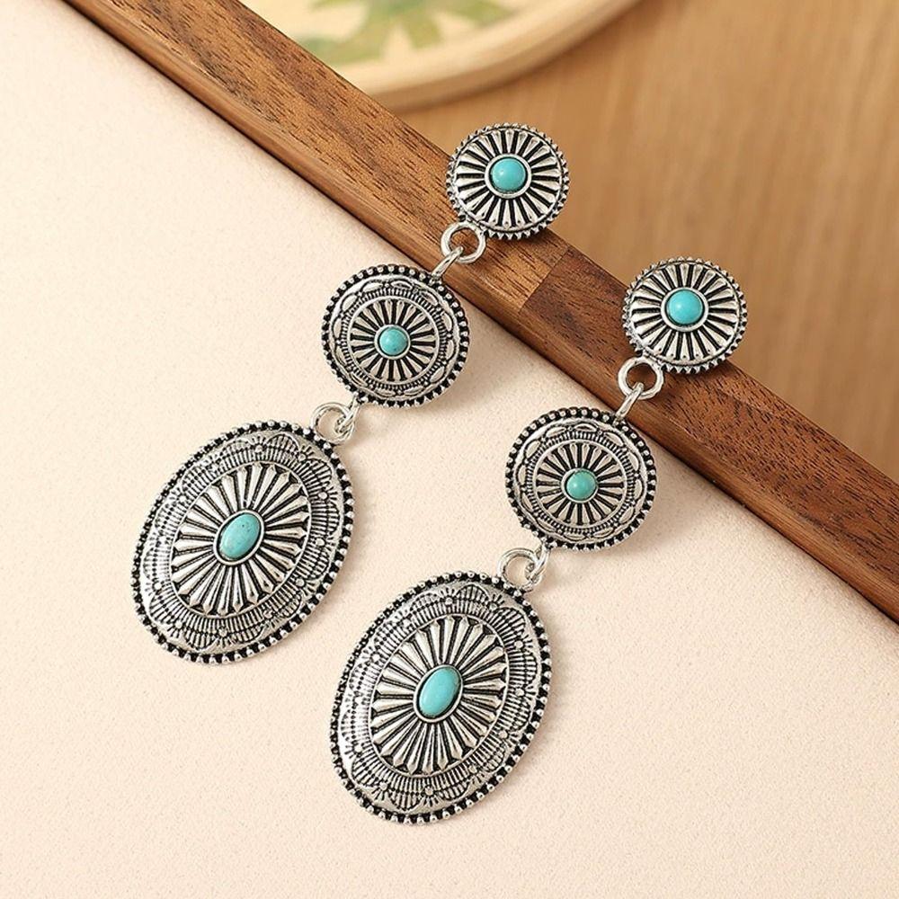 Silver Western Style Stud Earrings Dangling Boho Chic Jewelry Women's Gypsy Earrings  Outfits