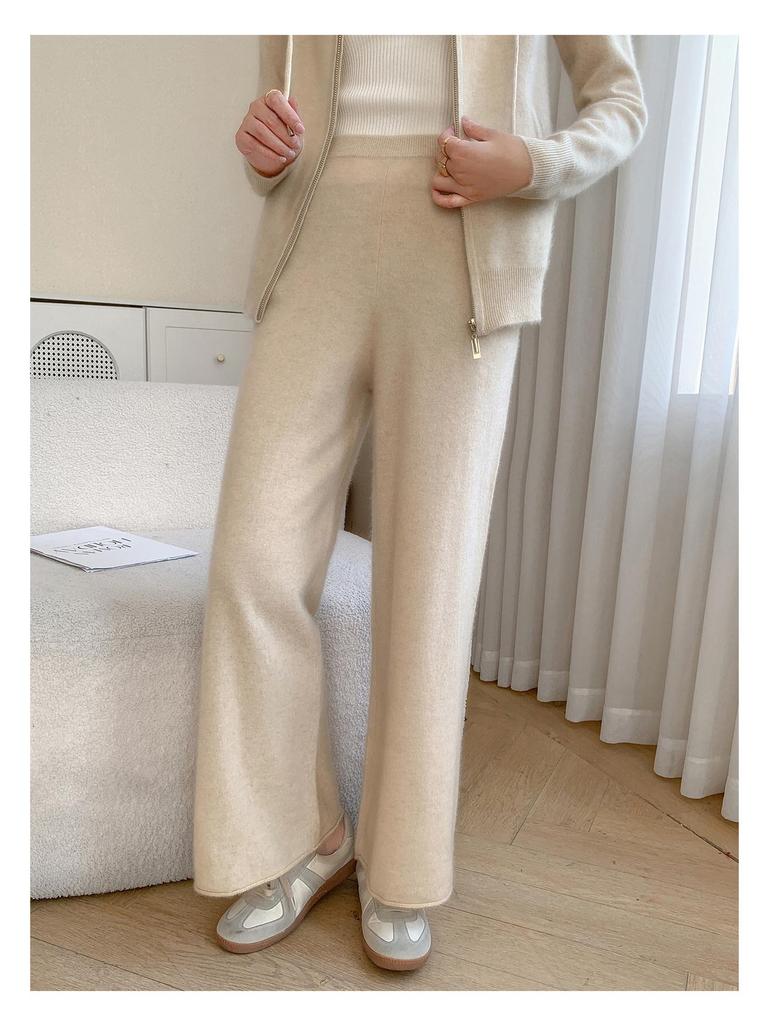 Autumn/Winter 2025 Women's Hooded Cashmere Knit Cardigan & Wide-Leg Pants Set