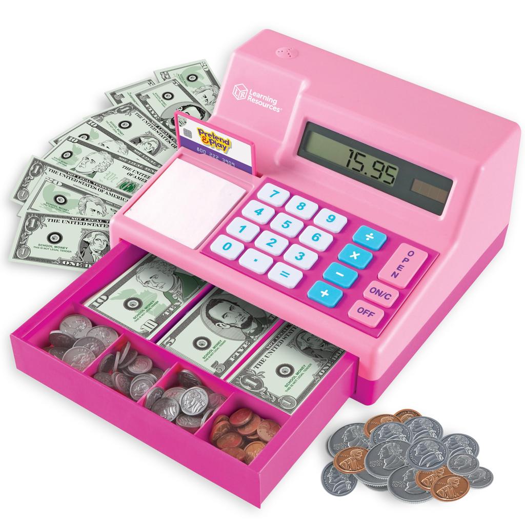 Learning Resources Toy Cash with US Authentic Register, Pink, Dollars, LER2629P,