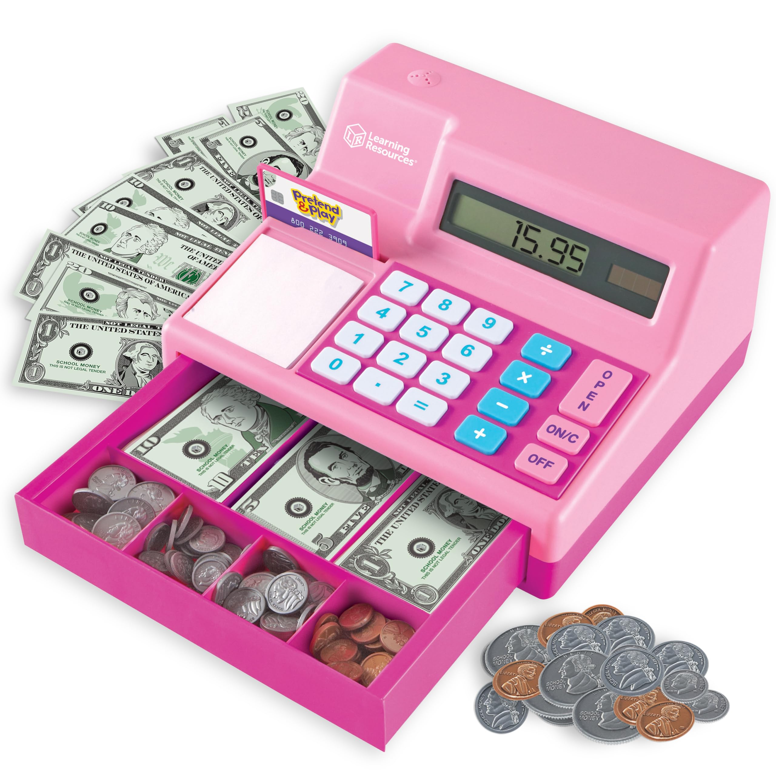 

Learning Resources Toy Cash with US Authentic Register, Pink, Dollars, LER2629P, розовый