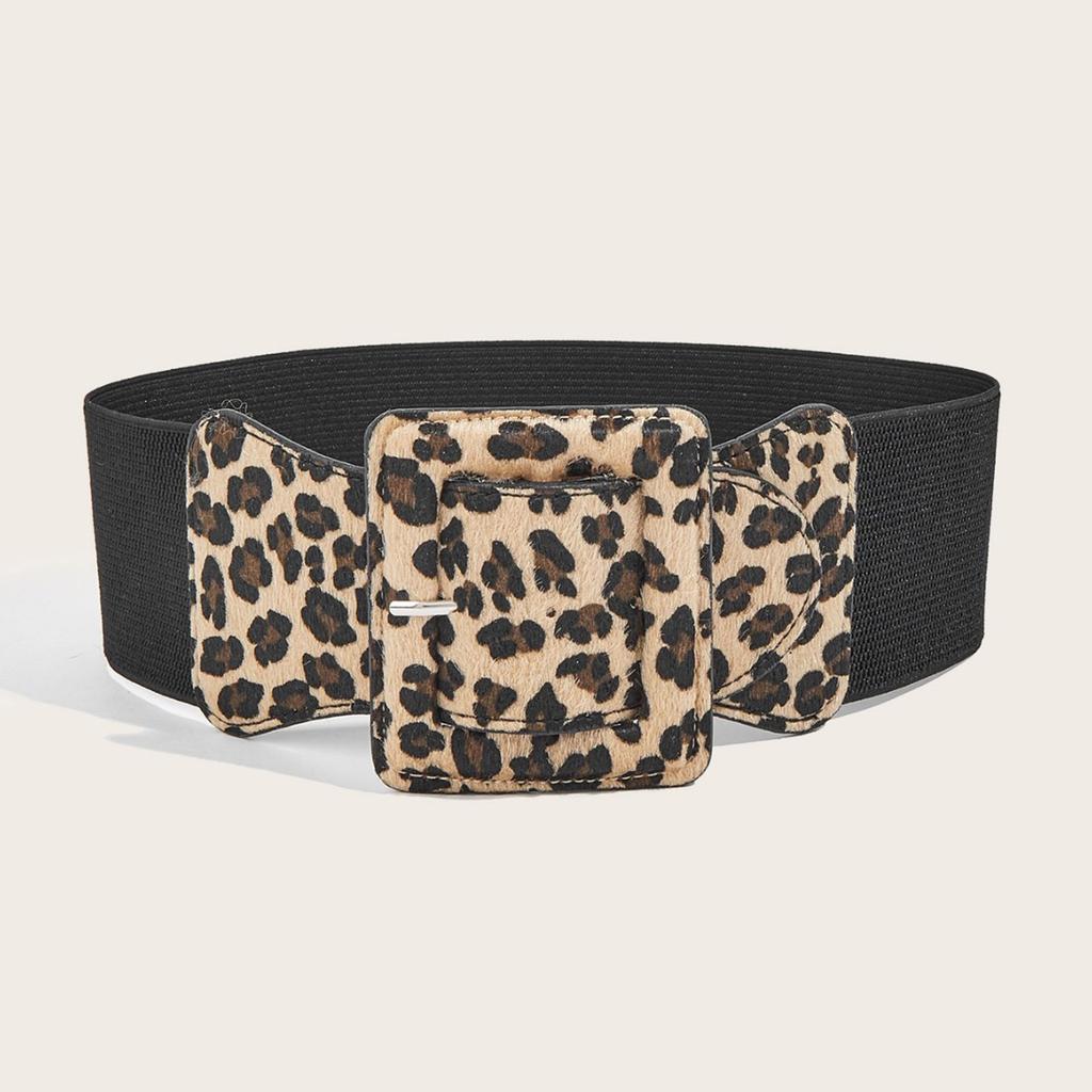 Retro Wide Waistband for Women Elegant Wild Style Belt with Leopard Print Retro Wide Girdle Belt Stylish Accessory