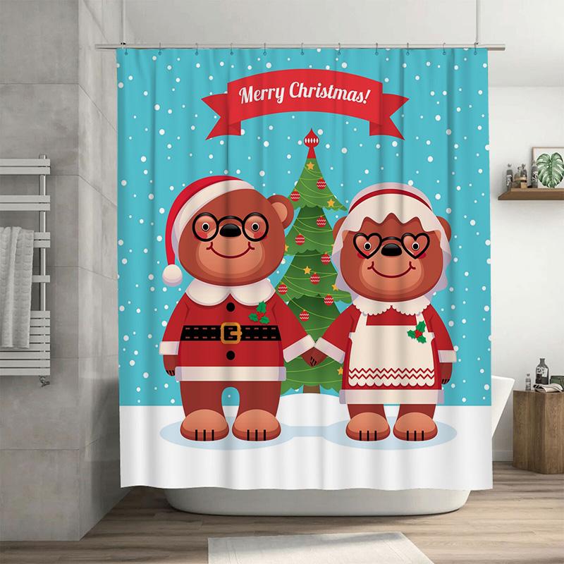 TU Christmas Shower Curtain Santa Claus Holiday Festive Pattern Bathroom Decor Waterproof Holiday Home Decor Merry Christmas Gif 90x180cm35x71in