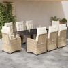 Vidaxl 9-Cz. Set di Mobili da Giardino con Cuscini, Beige, Polyrattan