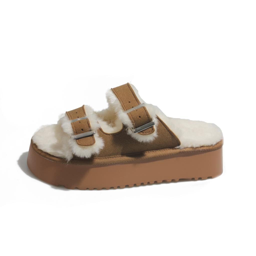 Fashion Aphixta Luxury Platform Furry Slippers Women Warm Slippers Shoes Buckle Design Fur Insole Women Winter Footwear Size 42