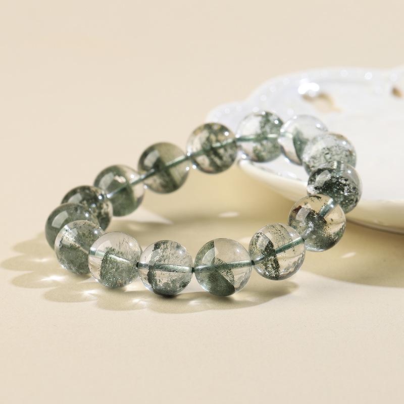 Natural Green Phantom Crystal Stellar Geode Beaded Bracelet