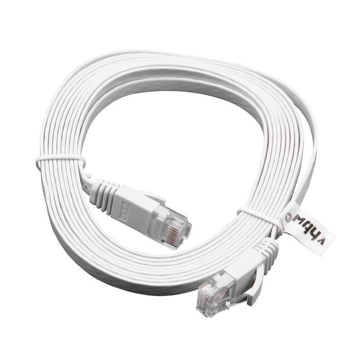 Vhbw câble de réseau câble LAN Cat6 3m blanc câble plat