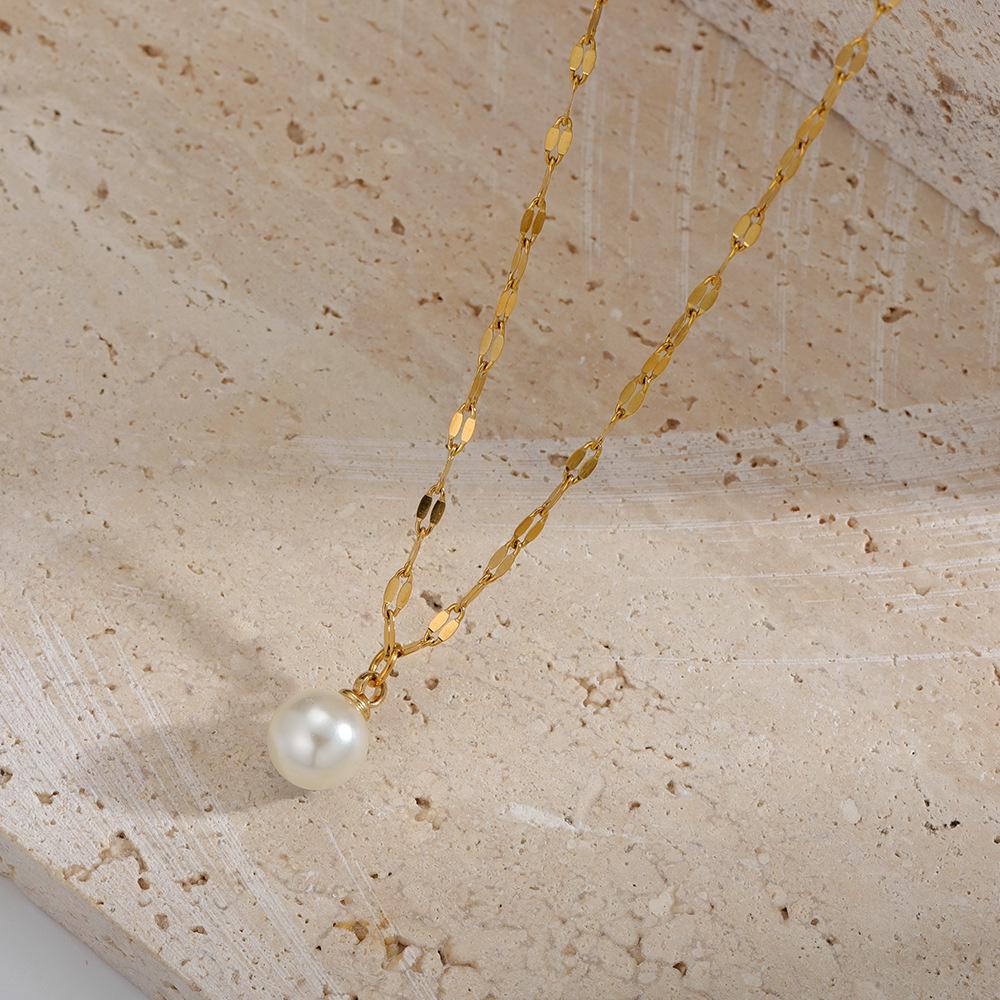 18K Gold  Titanium Steel Pearl Necklace and Earrings Set - Elegant, Durable, Fade-Resistant Jewelry