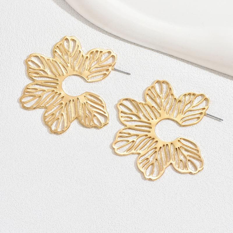 Meier Leaf cutout earrings - statement metal flower hoop earrings - minimalist earrings