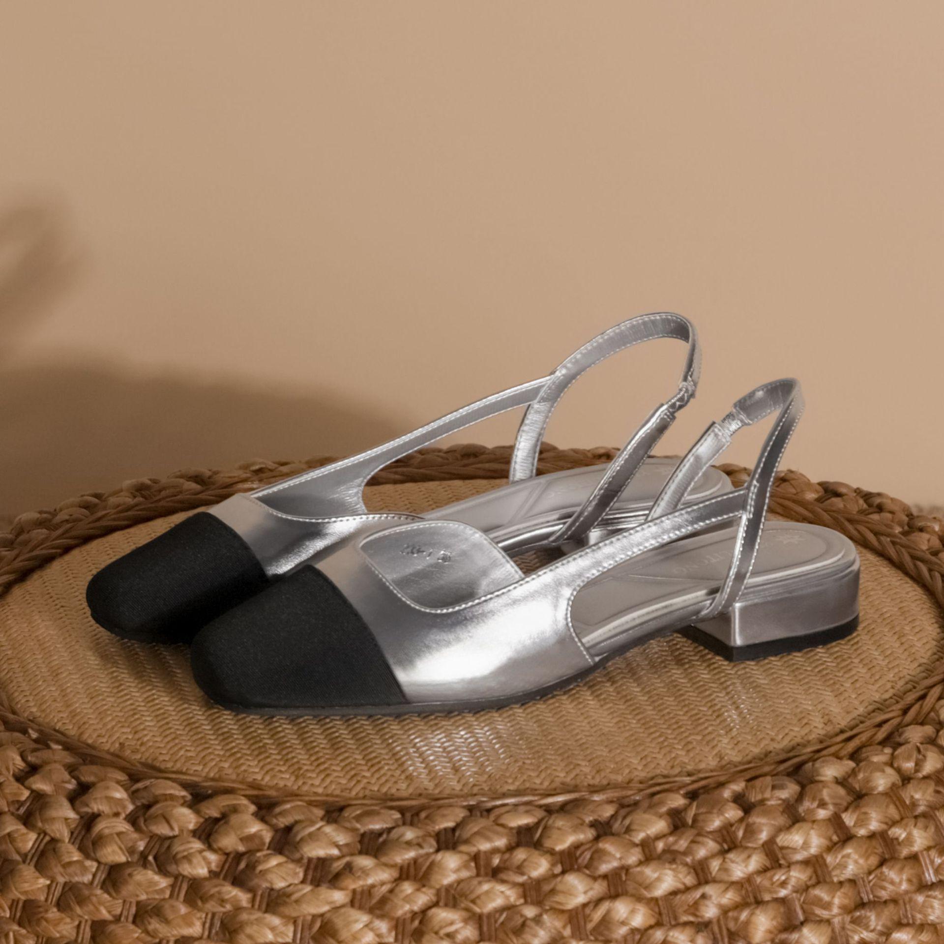 

2025 autumn new French style not tired feet single shoes small fragrant style color matching bag head sandals women s fashion temperament women s sh 39 серебряный
