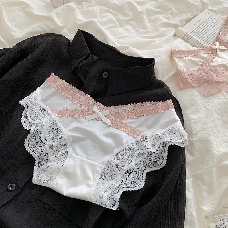 Женские весенне-летние сексуальные кружевные атласные трусики из ледяного шелка M белый