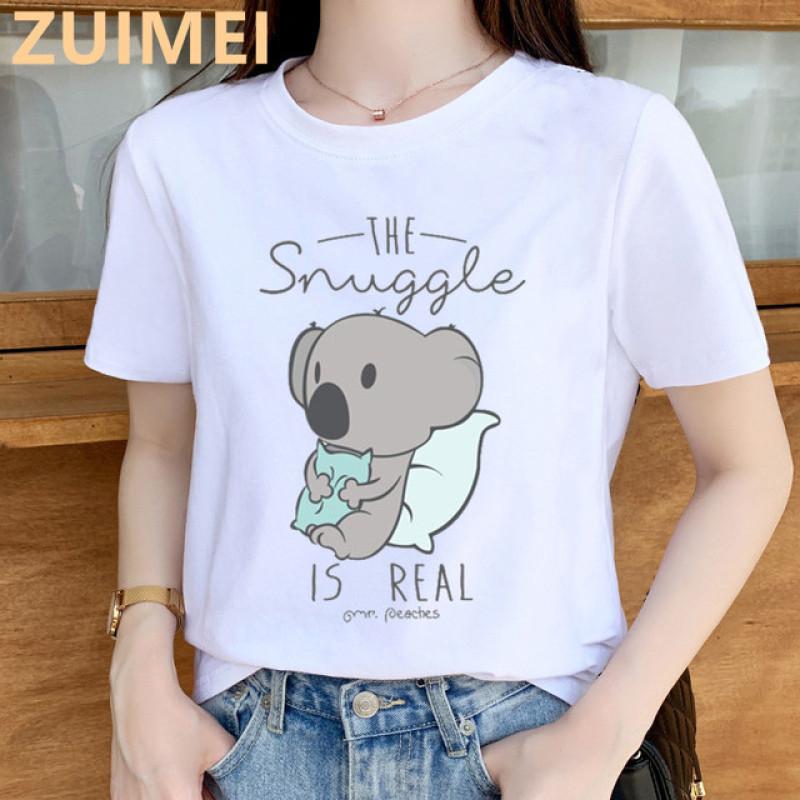 Funny Koala My Puns Are Nope Print Harajuku Top Women T-shirt Casual Ladies Basic O-collar Short Sleeved T-shirt Girl,Drop Ship