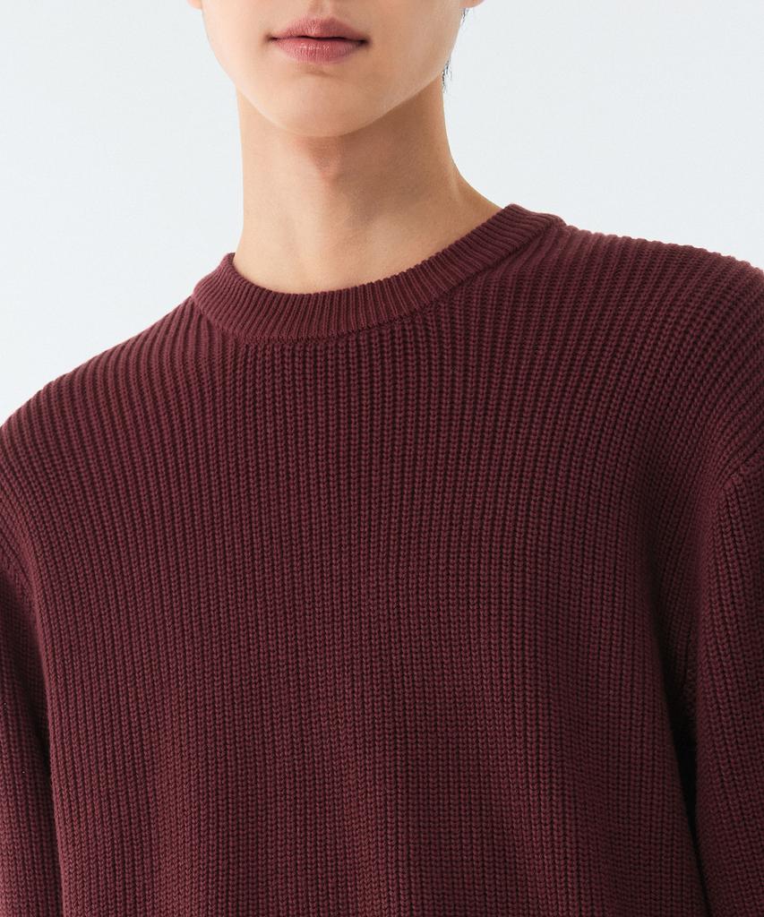 Musinsa Standard Cotton Ribbed Crew Neck Knit [Burgundy]