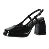 European and American retro square head Mary Jane shoes spring 2025 empty high heels waterproof table patent leather thick heel single shoes women