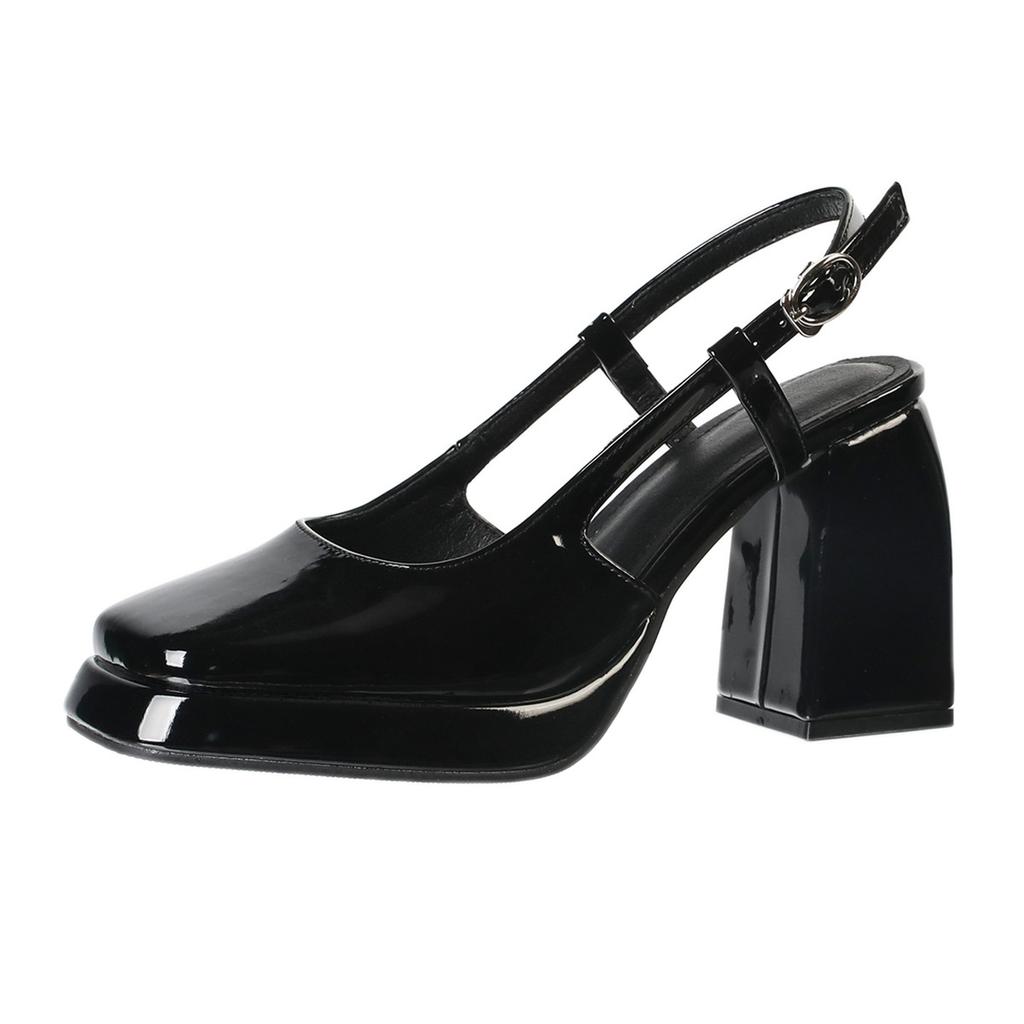 European and American retro square head Mary Jane shoes spring 2025 empty high heels waterproof table patent leather thick heel single shoes women