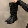 Retro pointed thick heeled long tube boots women,new spring elegant simple stacking boots fashion versatile women's shoes