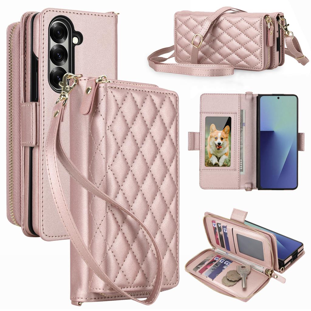 Fashion Elegant Crossbody Wallet Cards Solt Leather Case for Samsung Z Fold 3 4 5 6 7 Book Kickstand Shockproof Skin Feel Cover