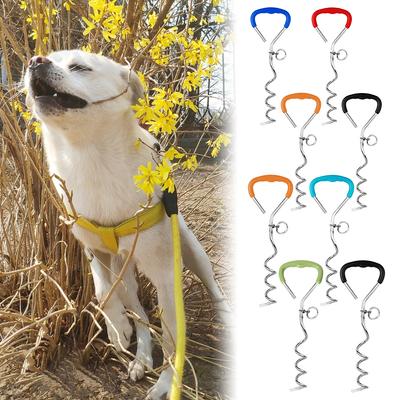 Heavy Duty Dog Anchor Soft Grip Handle Tie-Out Leash Stake Metal Spiral for Yard Ground Outdoor Camping Walking