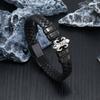 Minimalist Mens Leather Bracelet Double Anchor Head Titanium Steel Dark Magnetic Clasp Cuff Stylish Durable